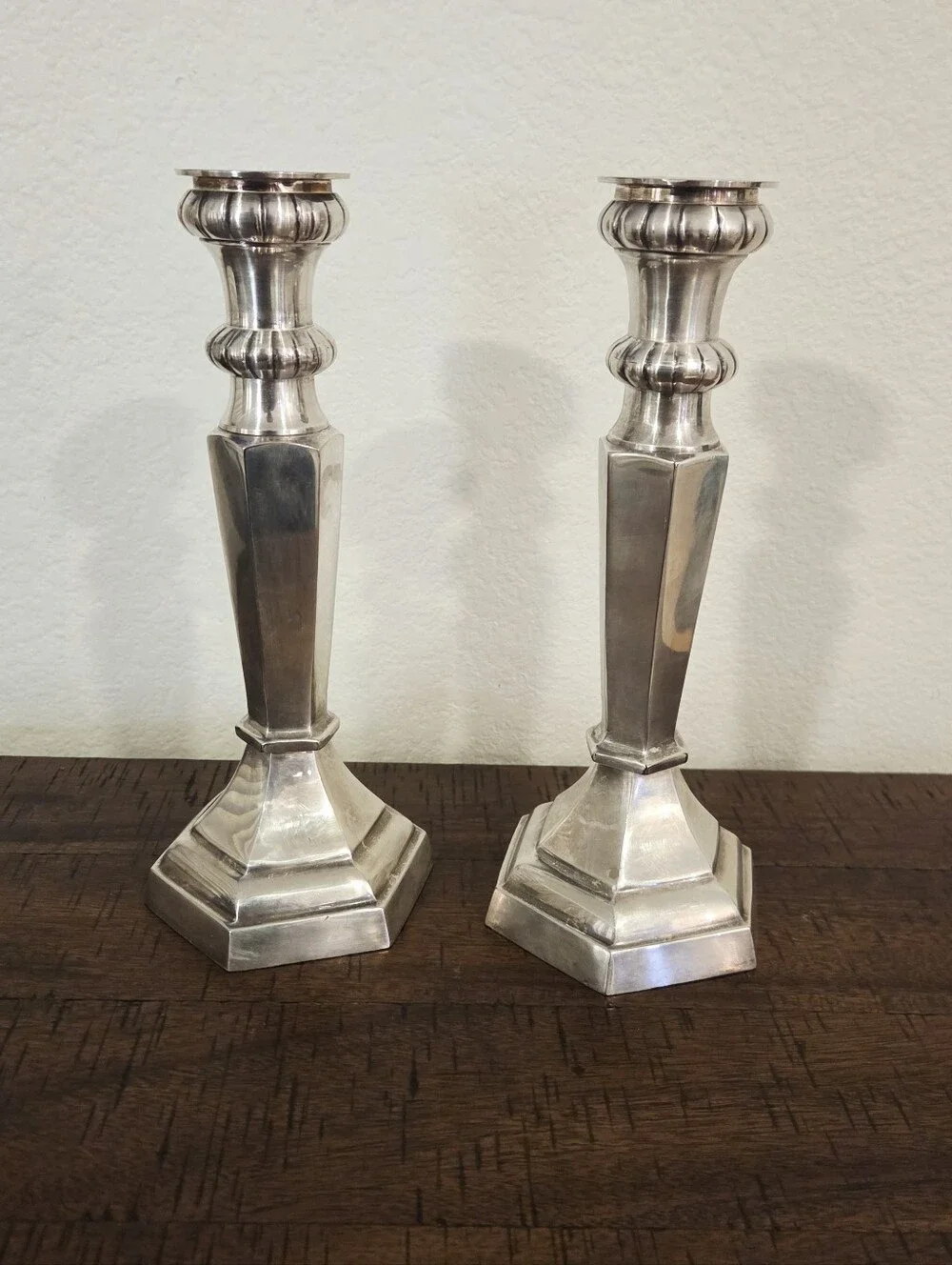 2 Pottery Barn Silver Plated Med Taper Maxfield Hotel Home Decor Candle Holder